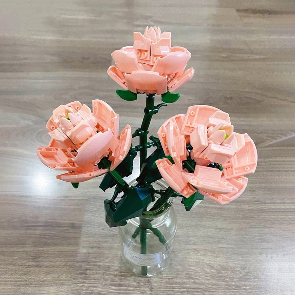 Moc NON Lego Building Blocks Flowers Pink Roses DIY Flower Pot Model Ornaments 's Educational Toys Brick Holiday, Size: Small Moc NON Lego Building Blocks Flowers Pink Roses DIY Flower Pot Model Ornaments 's Educational Toys Brick Holiday, Size: Small