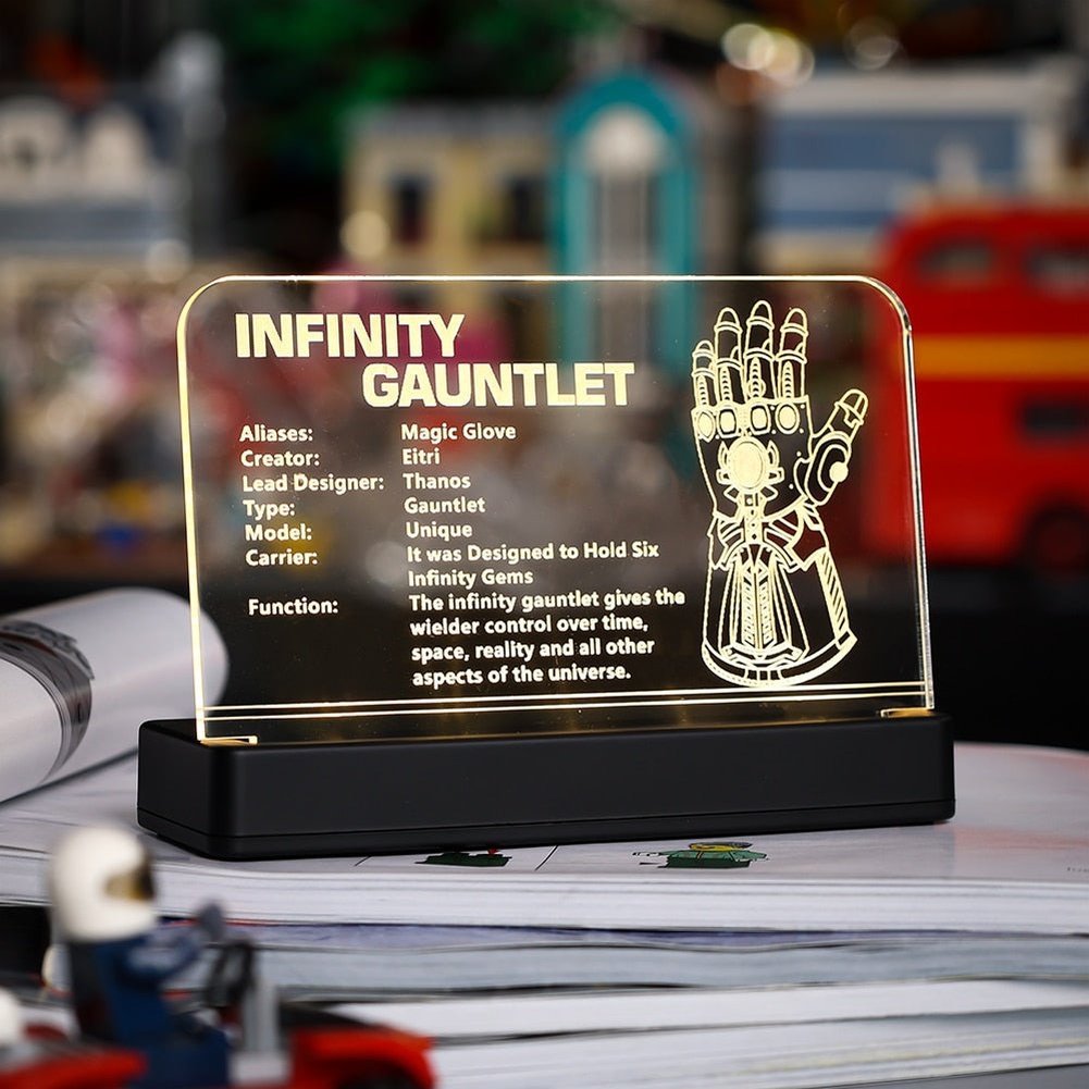 LED Light Acrylic Display Board Sign Plate Nameplate For Infinity Gauntlet 76191 Building Blocks Bricks Toys Set Jurassic Bricks