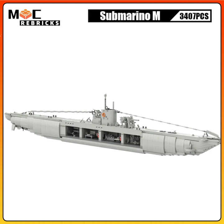 MOC NON LEGO MOC WW2 Military Submarine 3407 parts MOC Building Block Naval Combat Ship Weapons Brick Toys DIY Warship Boats Model