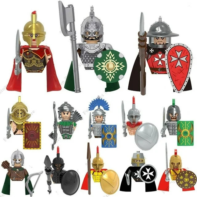 MOC NON LEGO Soldier Minfigure Minifig Medieval Figures Building Blocks Roman Spartan Soldier Bricks Helmet Sword Accessories MOC  Toys