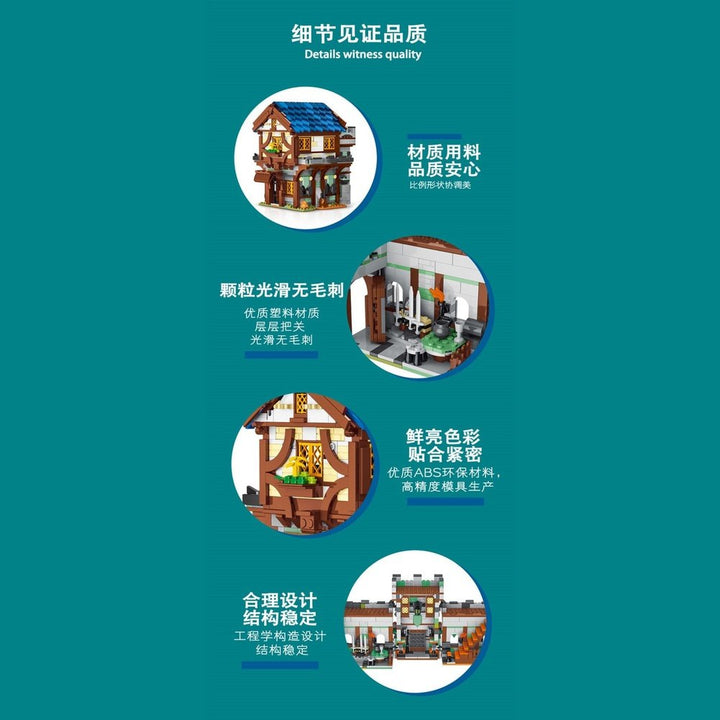 MOC NON LEGO 2724pcs Medieval Series Town Stable Model Creative Building Blocks City Horse House Bricks Diy Toys  For  Friends