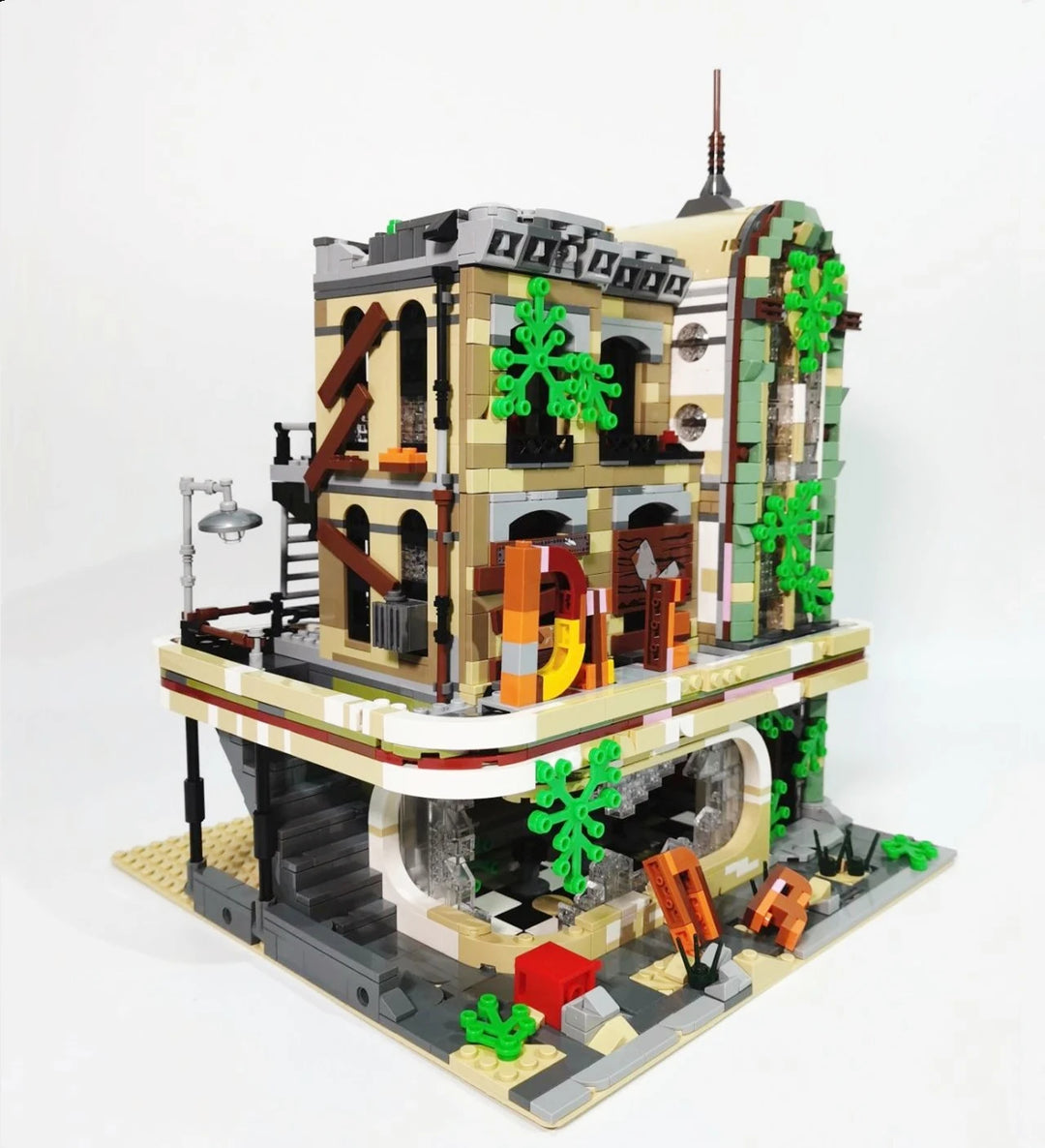 MOC NON LEGO MOC Downtown Diner Restaurant Model Creativity City Street Apocalypse MOC 40173 10260 15037 Building Block Brick  Toys