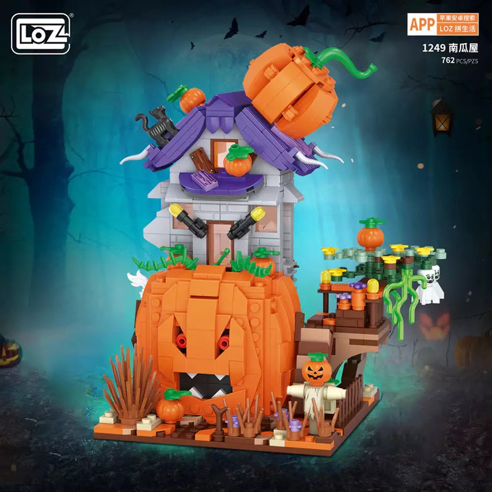 MOC NON LEGO New MINI Halloween Pumpkin Ghost House Building Block Creative Friends Roleplay Party Hut Bricks Toys Halloween Kids