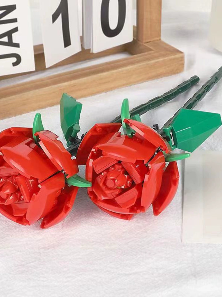 MOC NON  Bouquet Rose Preserved Fresh Flower Puzzle Building Blocks Toy Confession Proposal Valentine's Day Gift