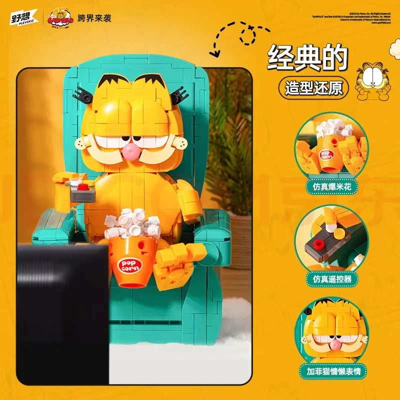 MOC NON LEGO 2024 Garfield Building Blocks Classic Anime The Garfield Show Cartoon Cat Model Bricks Assembly Toys