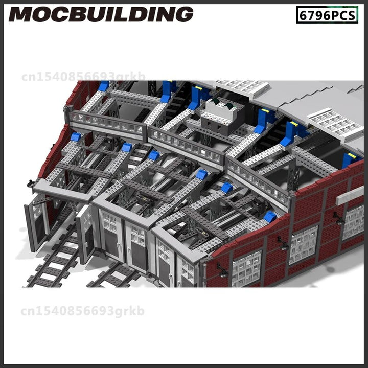 MOC NON LEGO MOC MOC Building Blocks Train Station Round House Repair Room Model DIY Brick Urban Traffic Scenery Assemble Toys  Present