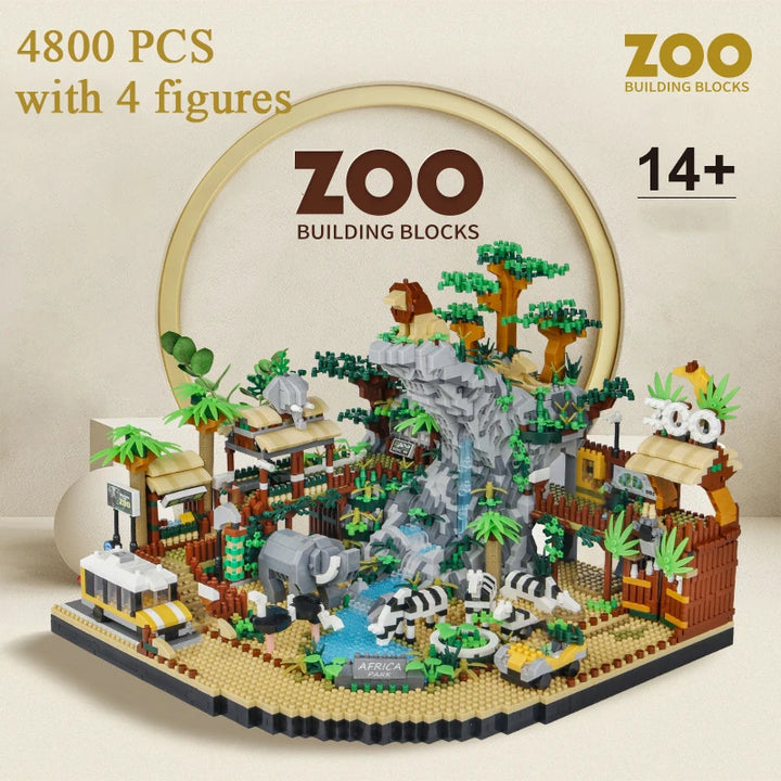 MOC NON LEGO MOC 4800PCS Diamond Bricks City Street View Zoo Architecture Building Blocks Panda Giraffe Elephant Animal Home toys Kids