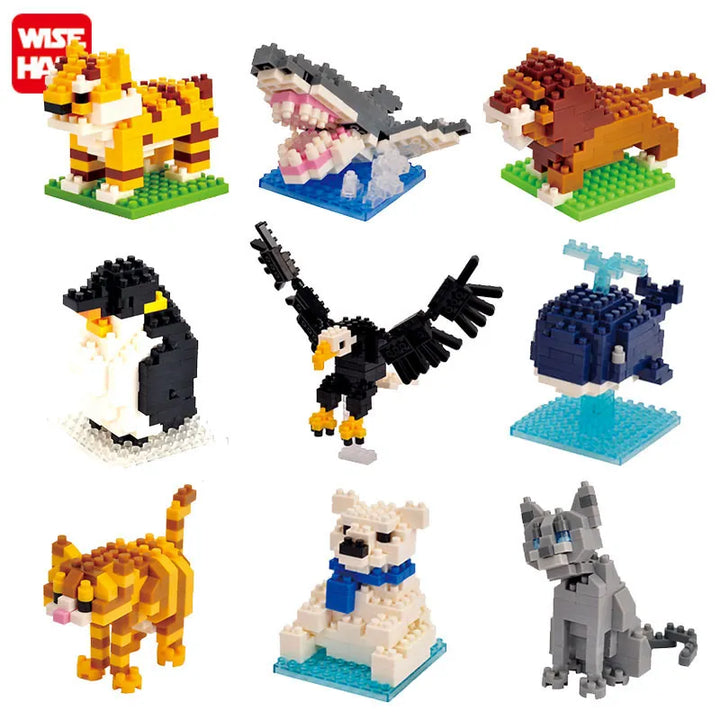 MOC NON LEGO MOC Mini Building Blocks 3D Animal  Diamond Model Micro Bricks Dog Cat Bird Moose Wolf Panda Macaw toys