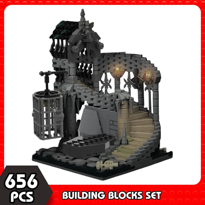 MOC NON LEGO MOC MOC Dungeonsed and Dragons Horror Castle Prison Dungeon Skull Vampire Building Blocks Spiral House Staircase toys Kids