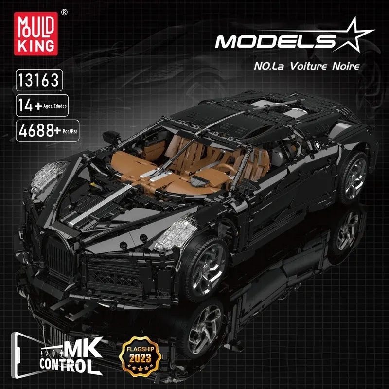 MOC NON LEGO 2023 New Cool Black Super Sports Car MOC 1:8 Bugattied La Voiture Noire Car Motor Power Building Block Model Toy for Adult