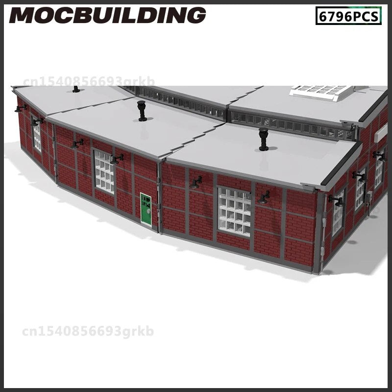 MOC NON LEGO MOC MOC Building Blocks Train Station Round House Repair Room Model DIY Brick Urban Traffic Scenery Assemble Toys  Present