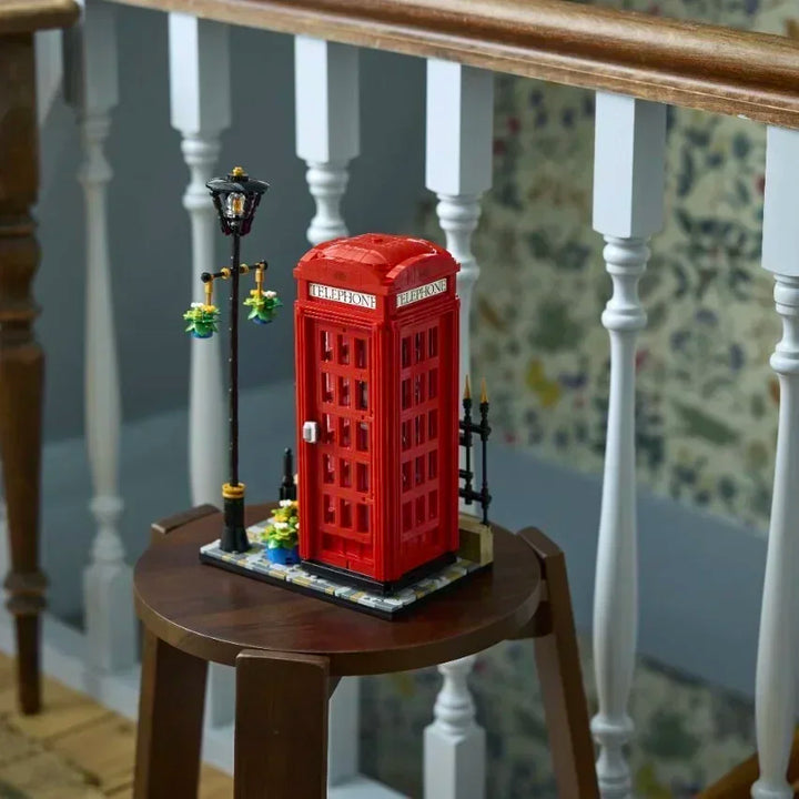 MOC NON LEGO 2024 New Ideas 21347 Red London Telephone Box Building Blocks Light London Scene Bricks Toys