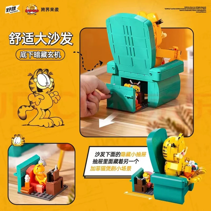 MOC NON LEGO 2024 Garfield Building Blocks Classic Anime The Garfield Show Cartoon Cat Model Bricks Assembly Toys