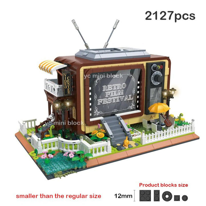 MOC NON LEGO 2023 Creative Retro Film And Television Building Blocks MOC Movie Theatre TV Set Brick Home Decor Puzzle toys