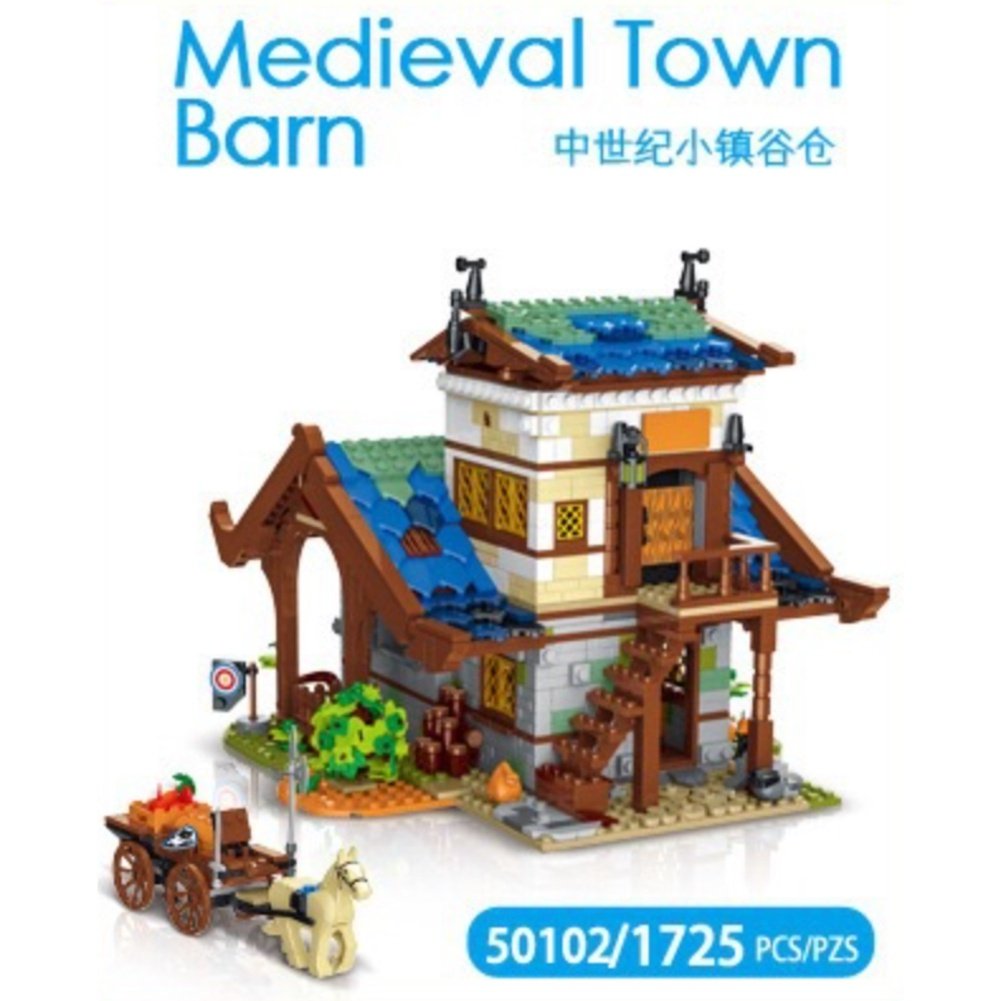 MOC NON LEGO 2724pcs Medieval Series Town Stable Model Creative Building Blocks City Horse House Bricks Diy Toys  For  Friends