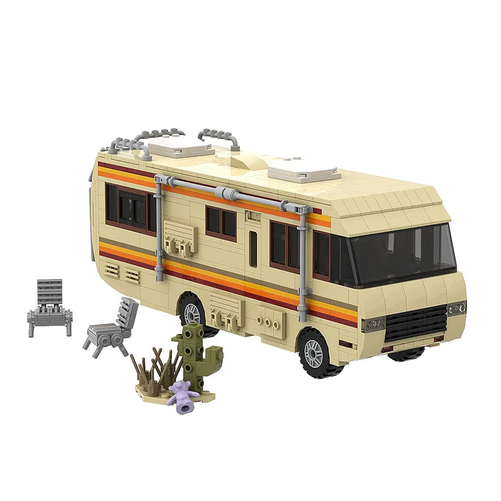 MOC NON LEGO MOC Gobricks New Breaking Bad Pinkman Cooking Lab RV Car Building Blocks Set Walter White Van Vehicle Toy For