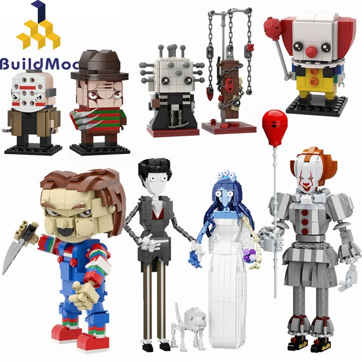 MOC NON LEGO Buildmoc Horror Movie Figures Stephen King It Pennywise the clown Brickheadz Joker Doll Building Blocks Toys