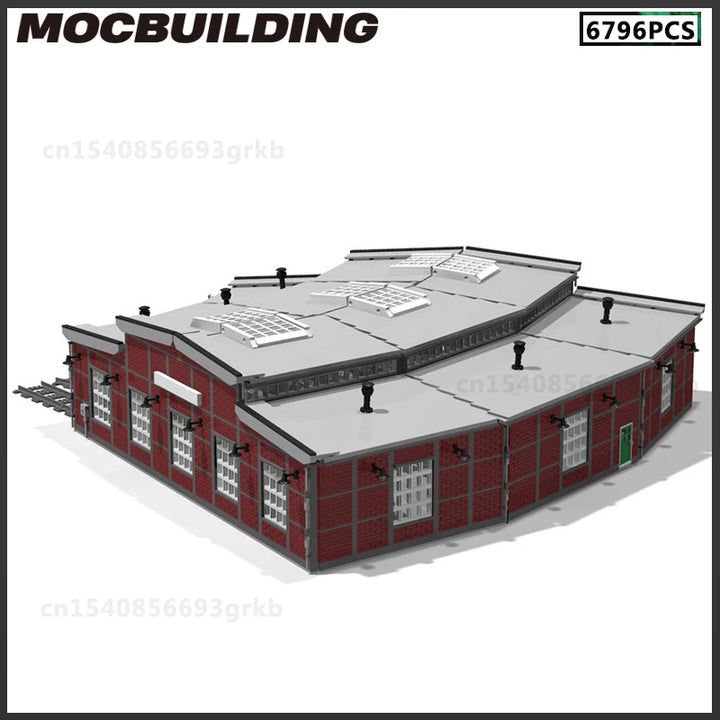 MOC NON LEGO MOC MOC Building Blocks Train Station Round House Repair Room Model DIY Brick Urban Traffic Scenery Assemble Toys  Present