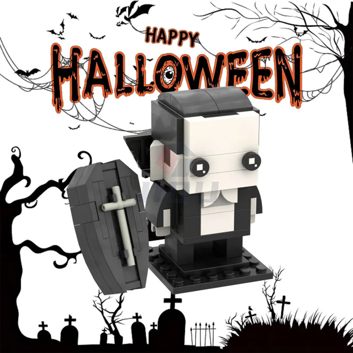 MOC NON  Halloween Dracula Vampire Coffin Building Blocks Horror Series Brickheadz Model Figures Creative City MOC Bricks Kid Toy