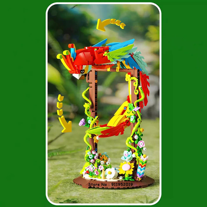 MOC NON LEGO 2024 Creative Parrot Garden Building Blocks Assembled 3D DIY Animal Eternal Flower Mini Bricks Model Decor Toy