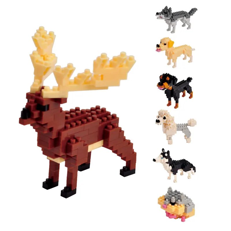 MOC NON LEGO MOC Mini Building Blocks 3D Animal  Diamond Model Micro Bricks Dog Cat Bird Moose Wolf Panda Macaw toys