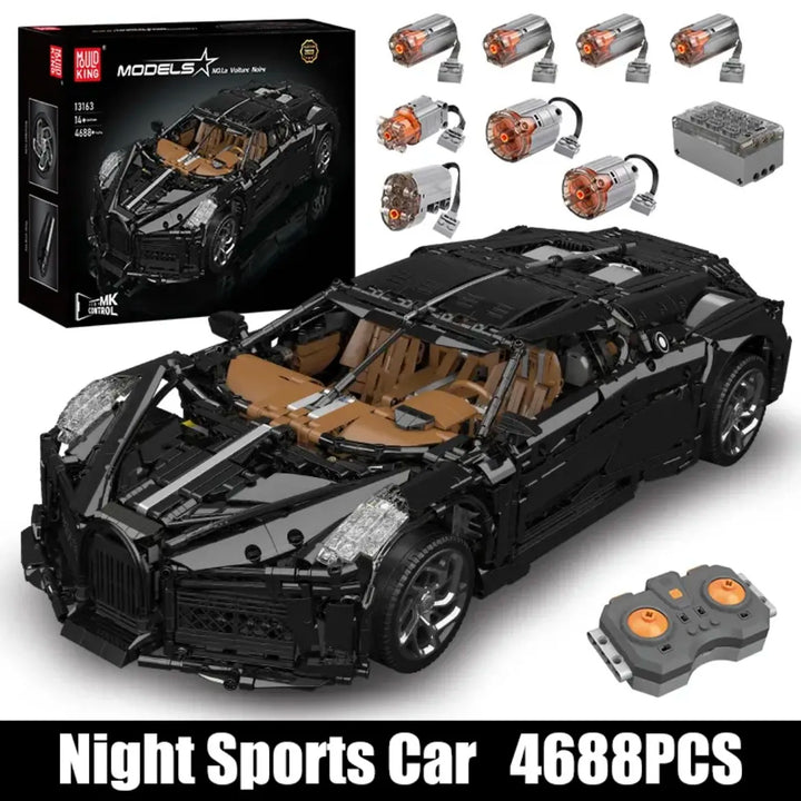 MOC NON LEGO 2023 New Cool Black Super Sports Car MOC 1:8 Bugattied La Voiture Noire Car Motor Power Building Block Model Toy for Adult