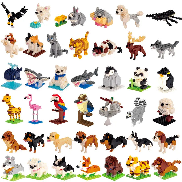 MOC NON LEGO MOC Mini Building Blocks 3D Animal  Diamond Model Micro Bricks Dog Cat Bird Moose Wolf Panda Macaw toys