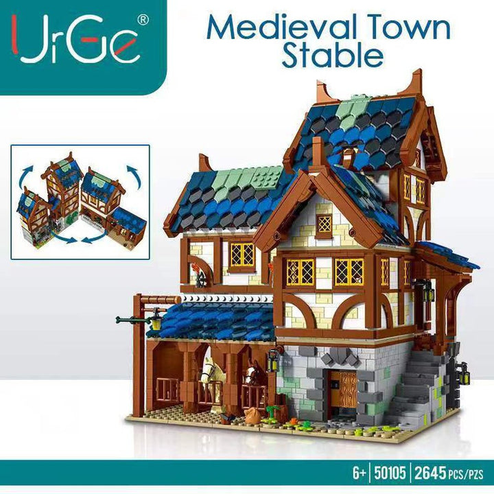 MOC NON LEGO 2724pcs Medieval Series Town Stable Model Creative Building Blocks City Horse House Bricks Diy Toys  For  Friends