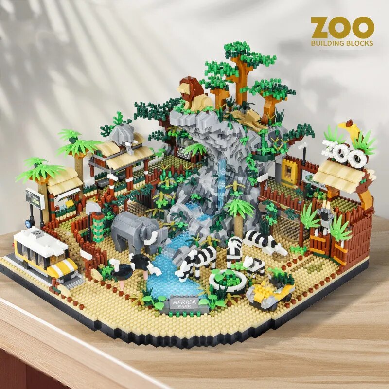 MOC NON LEGO MOC 4800PCS Diamond Bricks City Street View Zoo Architecture Building Blocks Panda Giraffe Elephant Animal Home toys Kids