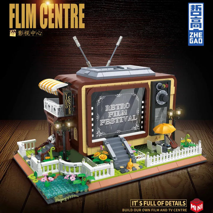 MOC NON LEGO New 2023 Mini City Retro Television Station Building Block Creative Friends TV Show Display Figure Bricks DIY Kids