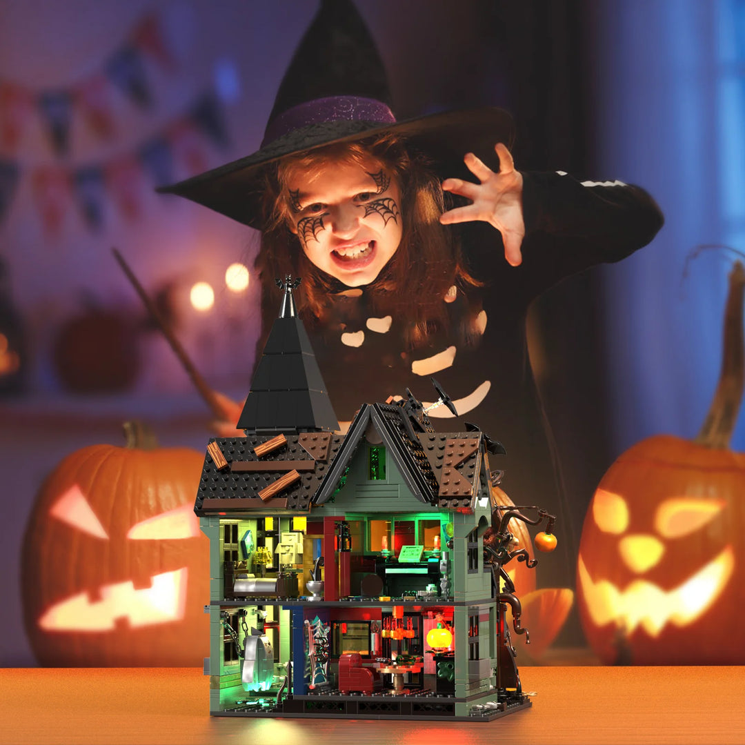 MOC NON LEGO 2024 NEW Haunted House Building Block Set Ideas Halloween Holiday Architecture Style Model Toys with Lighting Kit