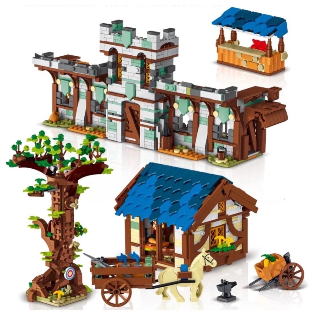 MOC NON LEGO 2724pcs Medieval Series Town Stable Model Creative Building Blocks City Horse House Bricks Diy Toys  For  Friends