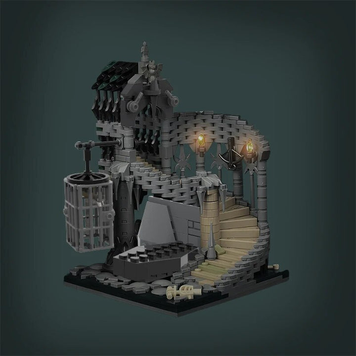 MOC NON LEGO MOC MOC Dungeonsed and Dragons Horror Castle Prison Dungeon Skull Vampire Building Blocks Spiral House Staircase toys Kids