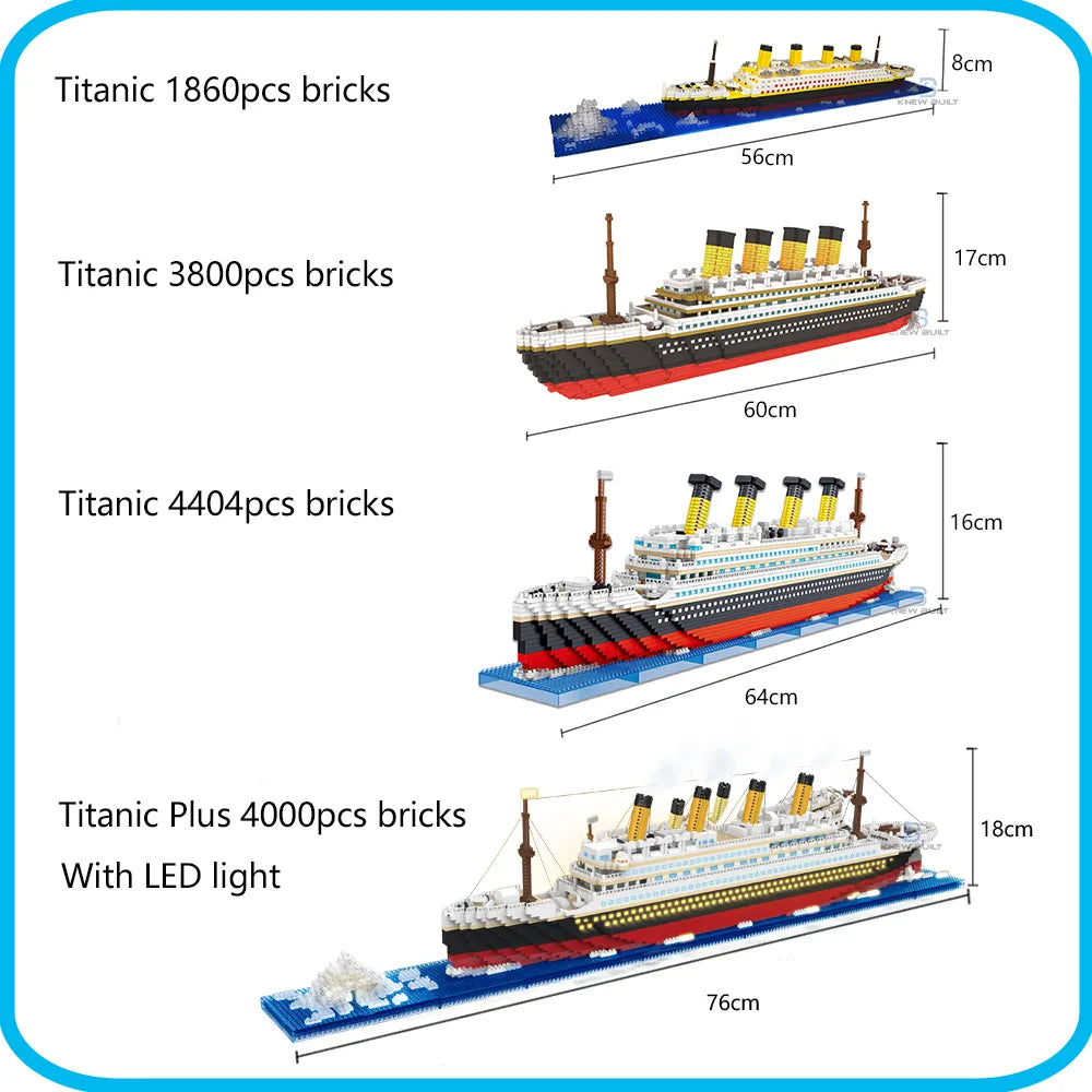 MOC NON LEGO  Titanic 3D Plastic Model Ship Building Blocks for Adults Micro Mini Bricks Toys Kits Assemble Cruise Boat Kids