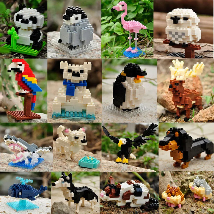 MOC NON LEGO MOC Mini Building Blocks 3D Animal  Diamond Model Micro Bricks Dog Cat Bird Moose Wolf Panda Macaw toys