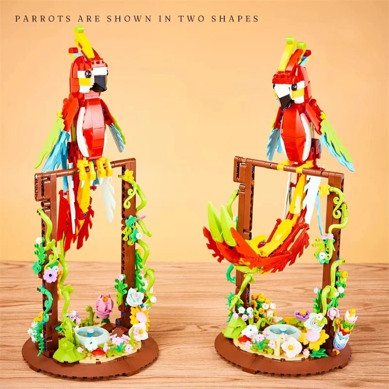 MOC NON LEGO 2024 Creative Parrot Garden Building Blocks Assembled 3D DIY Animal Eternal Flower Mini Bricks Model Decor Toy