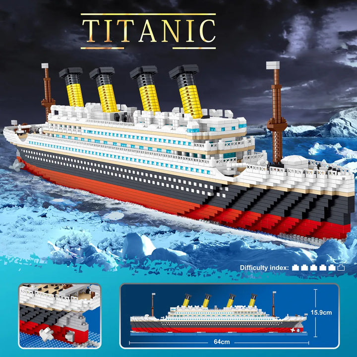 MOC NON LEGO  Titanic 3D Plastic Model Ship Building Blocks for Adults Micro Mini Bricks Toys Kits Assemble Cruise Boat Kids