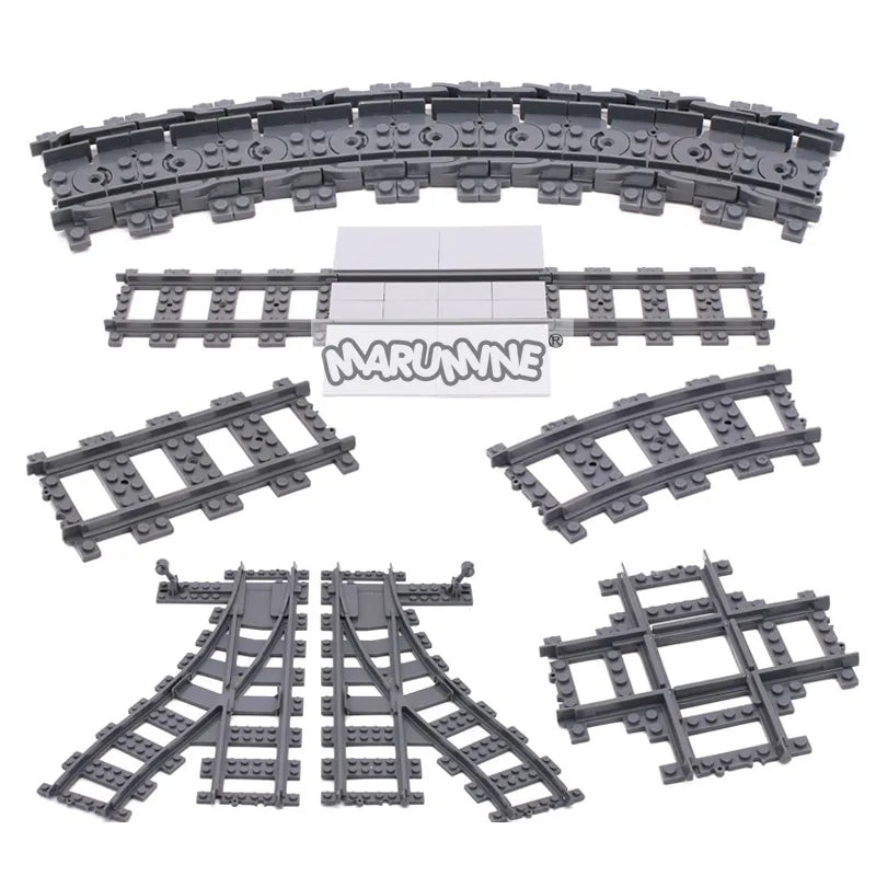 MOC NON   MOC City Train Railway Build Model Kit Soft Cruved Straight Tracks Traffic Light Tunnel Compatible 53401 Blocks Bricks