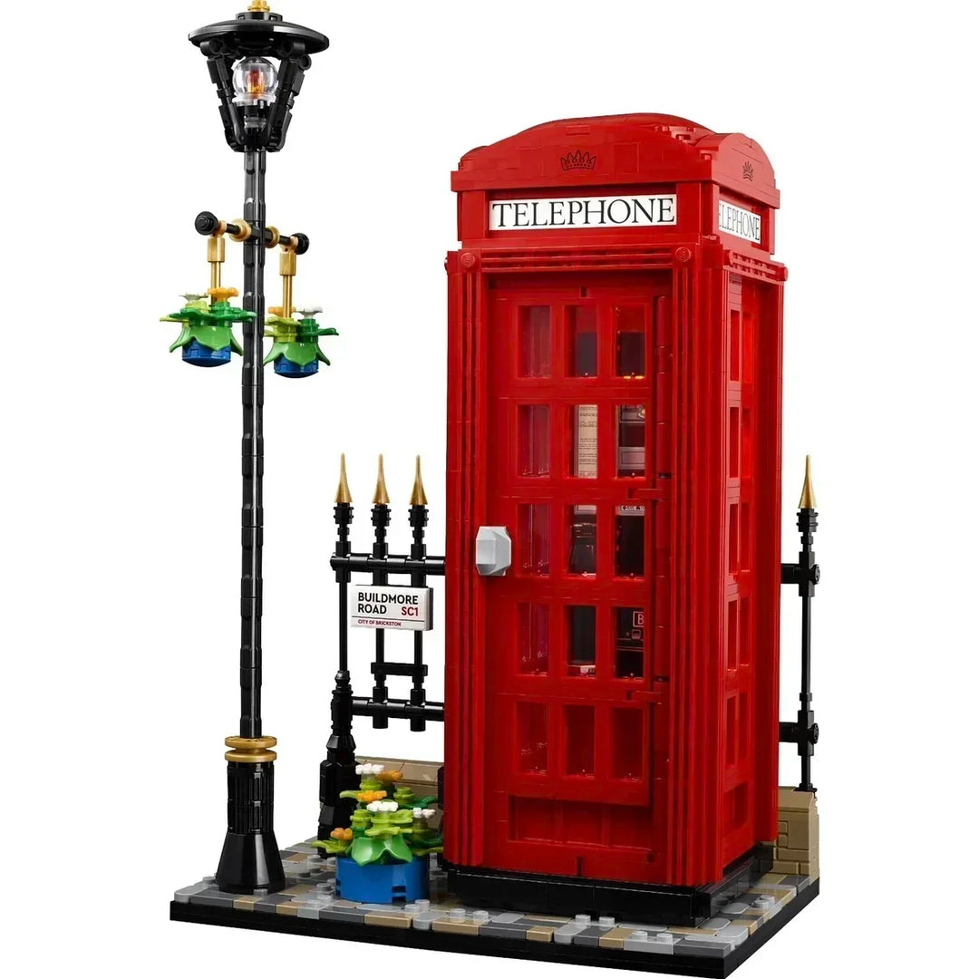 MOC NON LEGO 2024 New Ideas 21347 Red London Telephone Box Building Blocks Light London Scene Bricks Toys