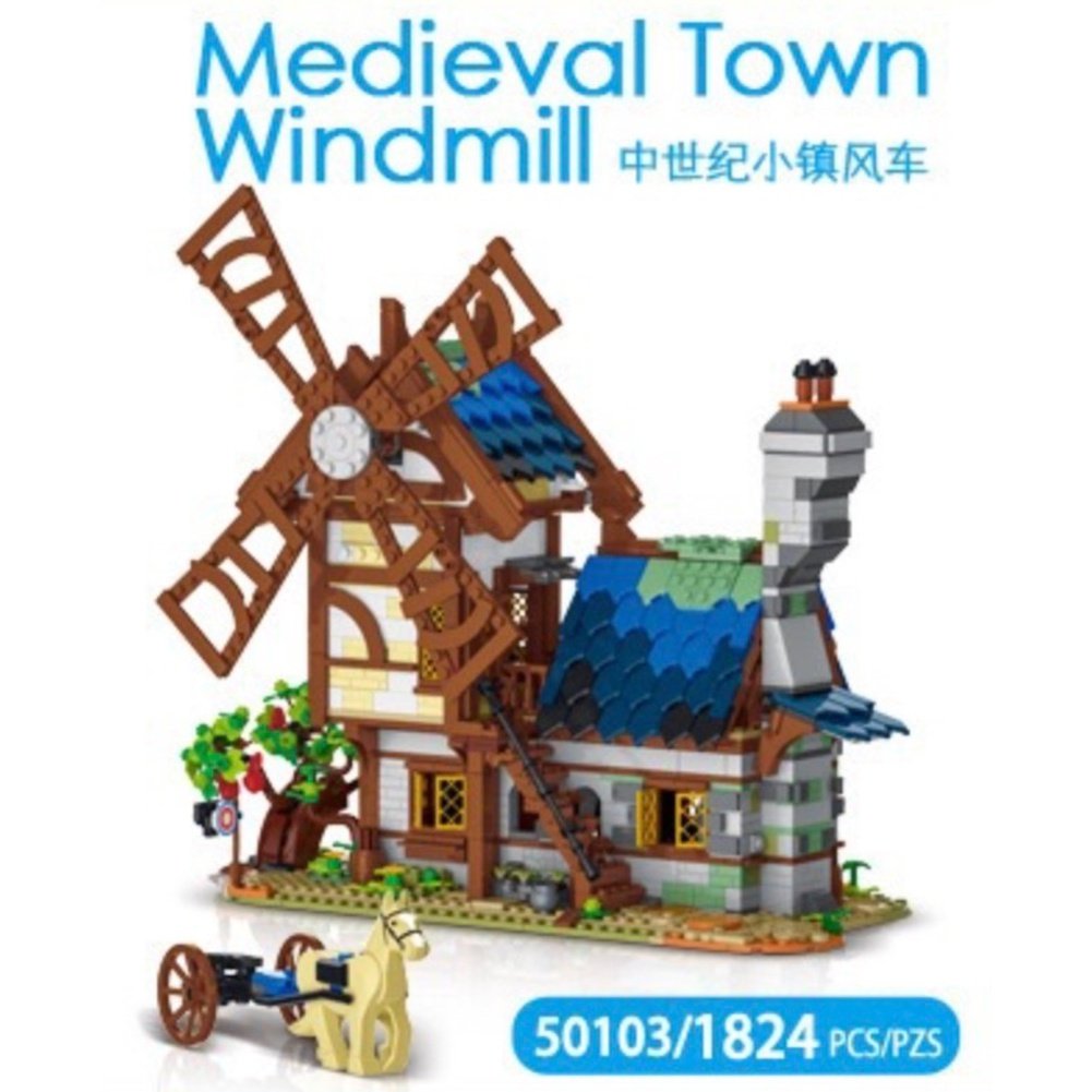 MOC NON LEGO 2724pcs Medieval Series Town Stable Model Creative Building Blocks City Horse House Bricks Diy Toys  For  Friends