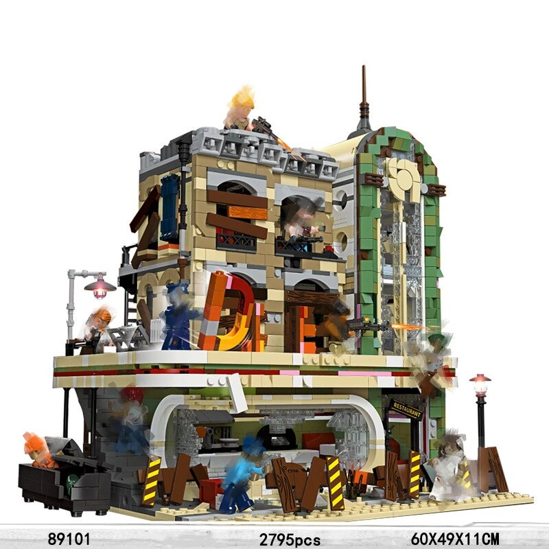 MOC NON LEGO MOC Downtown Diner Restaurant Model Creativity City Street Apocalypse MOC 40173 10260 15037 Building Block Brick  Toys