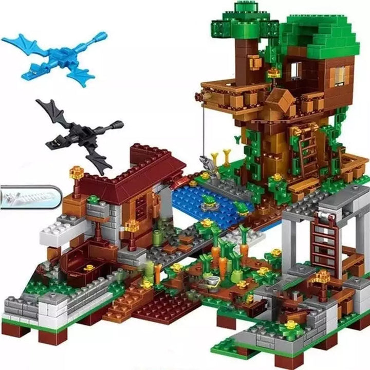 1000Pcs My World Building Block Minecrafted The Mountain Cave With Elevator Waterfall Figures Bricks Education Toy For Kids Gift Jurassic Bricks