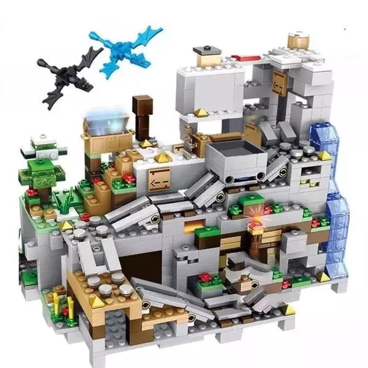 1000Pcs My World Building Block Minecrafted The Mountain Cave With Elevator Waterfall Figures Bricks Education Toy For Kids Gift Jurassic Bricks