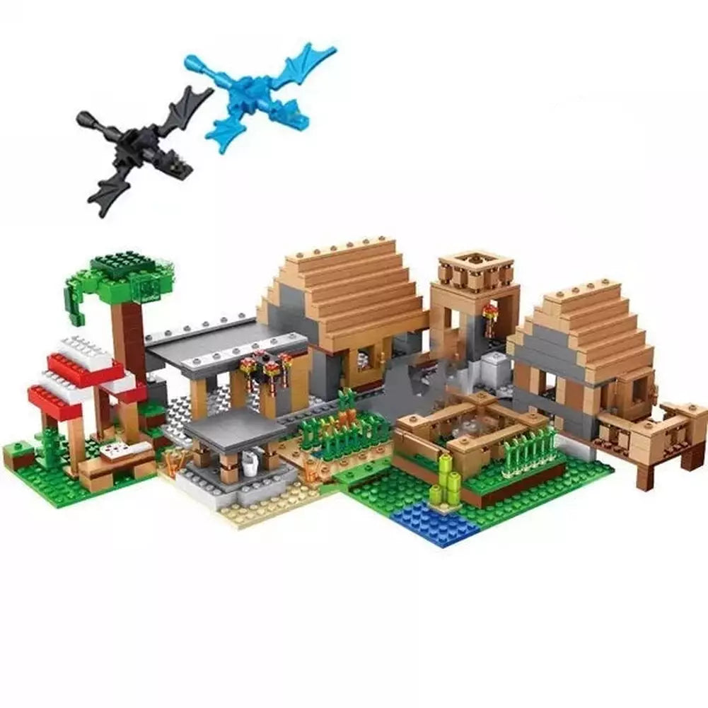 MOC NON  1000Pcs My World Building Block Minecrafted The Mountain Cave With Elevator Waterfall Figures Bricks Education Toy For Kids
