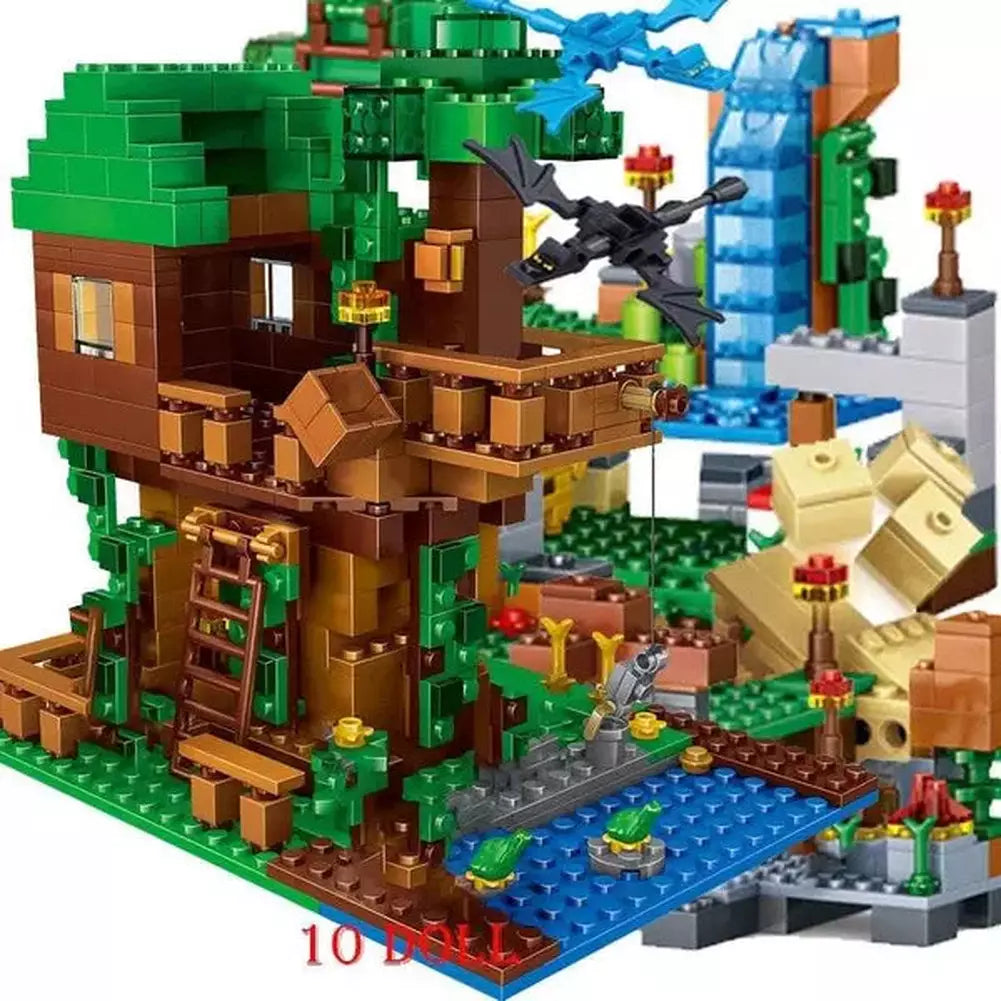 1000Pcs My World Building Block Minecrafted The Mountain Cave With Elevator Waterfall Figures Bricks Education Toy For Kids Gift Jurassic Bricks