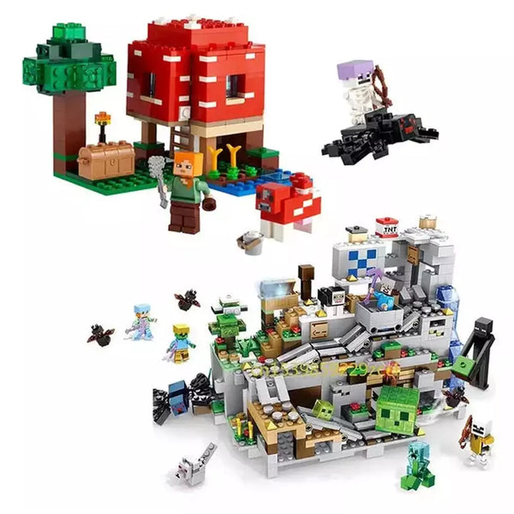 1000pcs my world Mountain cave Village building blocks chicken coop wolf nether hell portal Pig House Toys for christmas Gift Jurassic Bricks
