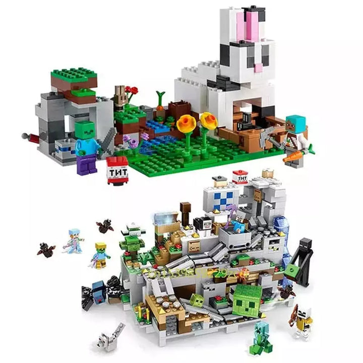 1000pcs my world Mountain cave Village building blocks chicken coop wolf nether hell portal Pig House Toys for christmas Gift Jurassic Bricks