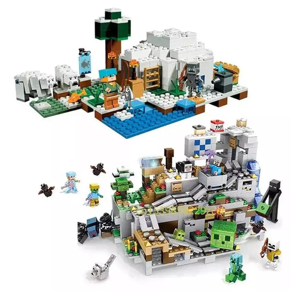 1000pcs my world Mountain cave Village building blocks chicken coop wolf nether hell portal Pig House Toys for christmas Gift Jurassic Bricks