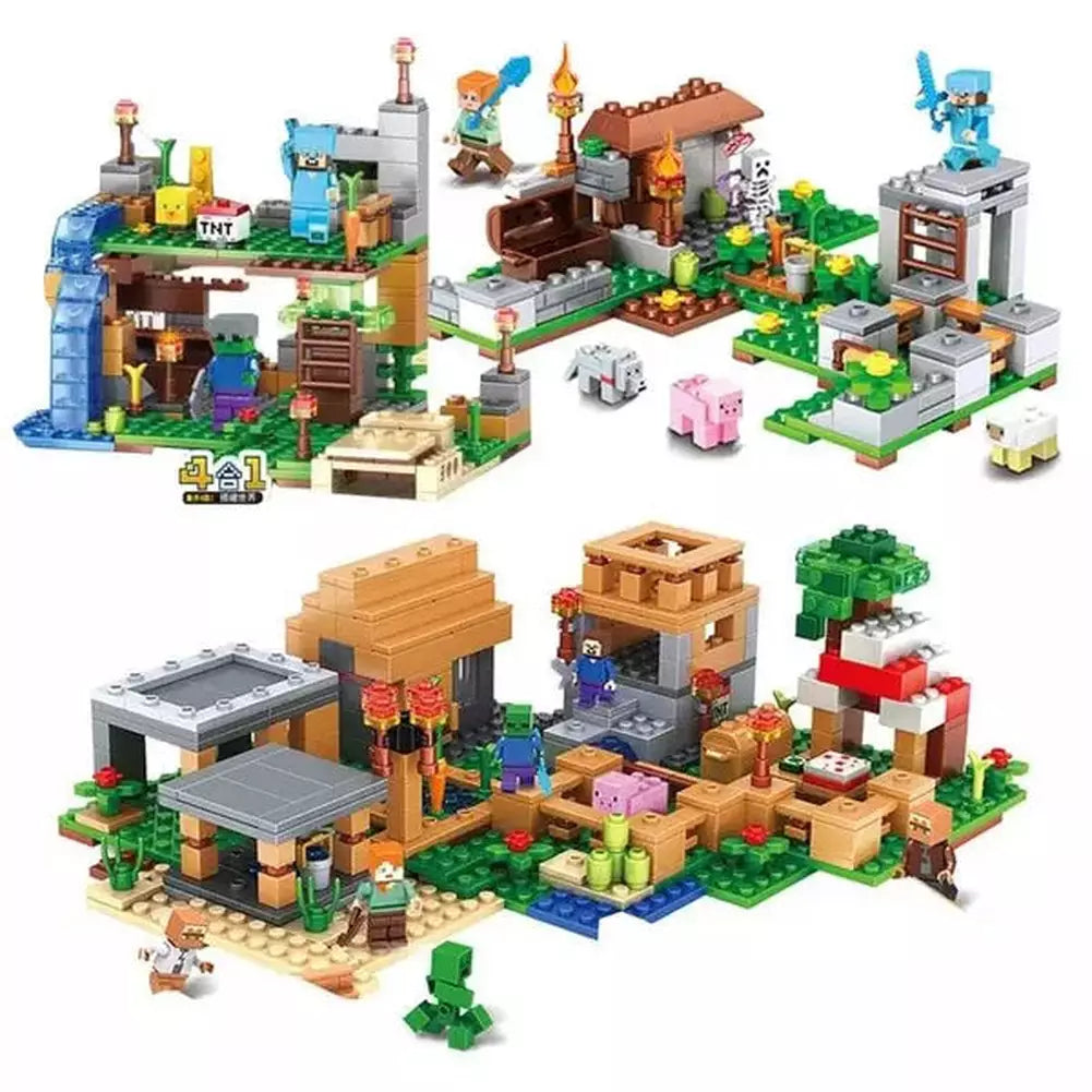 1000pcs my world Mountain cave Village building blocks chicken coop wolf nether hell portal Pig House Toys for christmas Gift Jurassic Bricks
