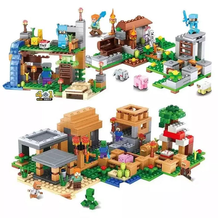 1000pcs my world Mountain cave Village building blocks chicken coop wolf nether hell portal Pig House Toys for christmas Gift Jurassic Bricks